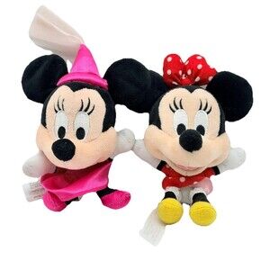 Pair Disney Parks & Store Minnie Mouse 6” Big Head Plush Backpack Purse Clips